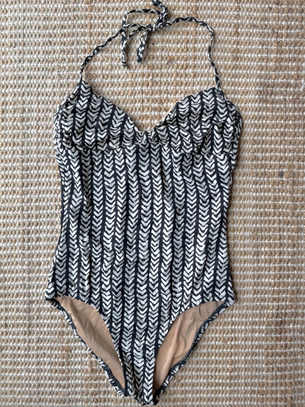 J. Crew Navy and White Chevron-Patterned One-Piece Swimsuit